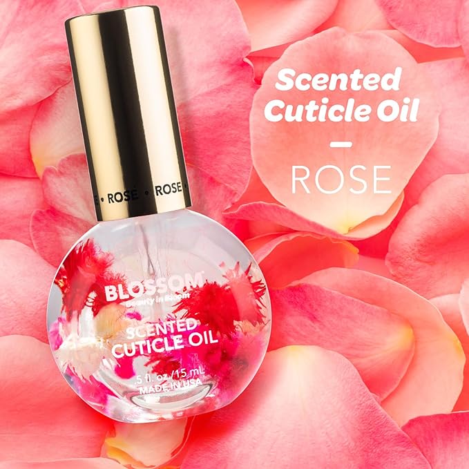 Blossom Scented Roll on Lip Gloss, Moisturizing Lip Gloss Tubes, Hydrating & Strengthening Scented Cuticle Oil with Real Flowers, 0.55 fl oz./19.4mL, 3 pack Gift Set, Strawberry/Watermelon/Rose