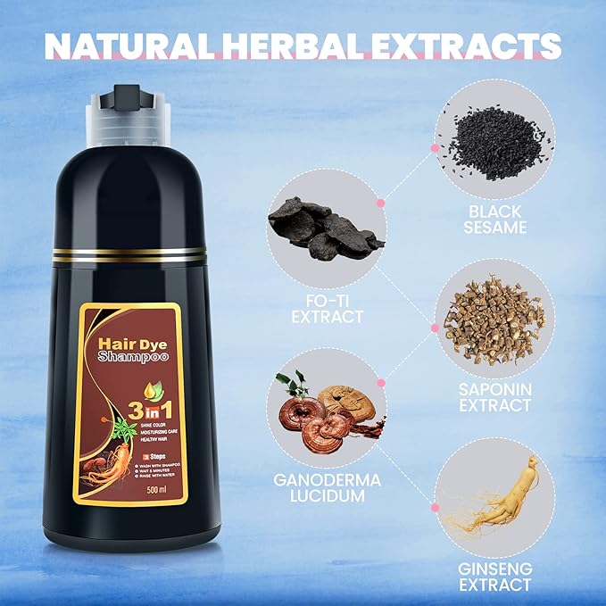 IIIMEIDU Hair Dye Shampoo 3 in 1 for Gray Hair, Herbal Ingredients Shampoo Burgundy Dye for Women Men, Grey Coverage 500ml 1