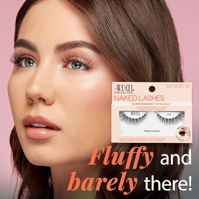 Ardell Naked Lashes Natural 424 with Invisiband - Natural False Eyelashes, Soft Volume Strip Lashes for Everyday Wear, 4 Pairs