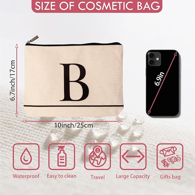Letter A-Z Initial Personalized Makeup Bags, Birthday Gifts for Women, Monogrammed Gifts for Women Mom Sister Best Friend Bride Bridesmaid, Mothers Day, Christmas, Small Travel Cosmetic Bag (B)