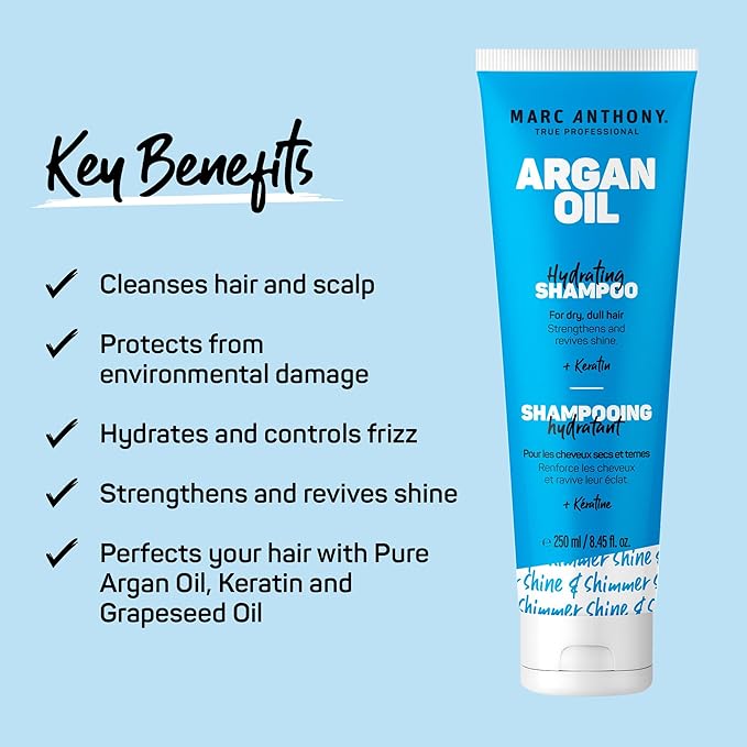 Marc Anthony Argan Oil Shampoo with Keratin - Moisturizing & Revitalizing for Dry, Dull Hair - Repairs, Strengthens & Enhances Shine with Nourishing Moroccan Argan Oil