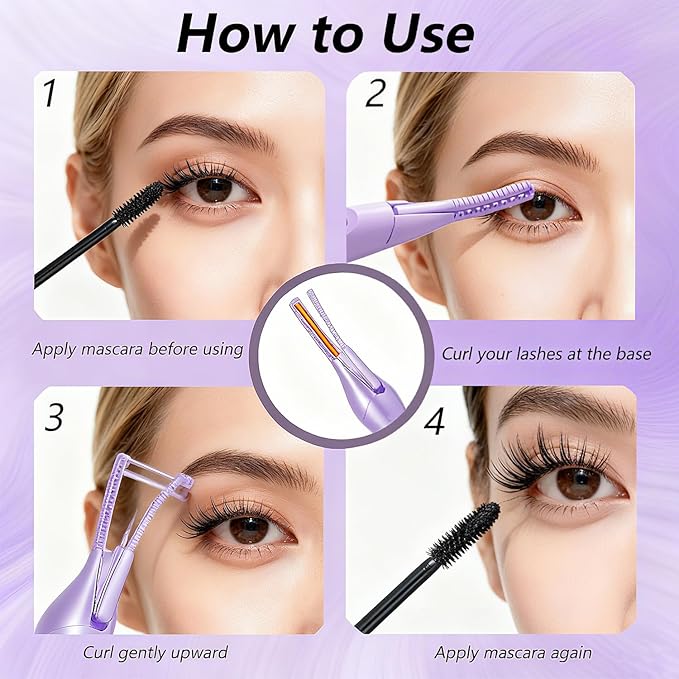 2-in-1 Multifunctional Heated Eyelash Curler & Eyebrow Trimmer for Women, Fast Heated Rechargeable Electric Eyelash Curler with 3 Heat Settings, 24H Long Lasting, Ideal Makeup Tool Gift