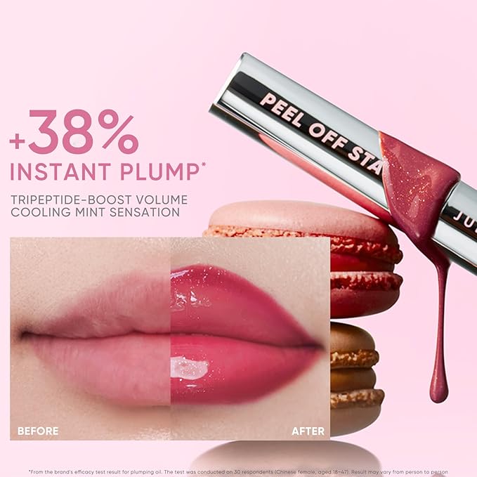 JUDYDOLL Peel Off Stain and Plumping Oil Duo - Macaron-Inspired Long-Lasting Lip Stain with 3D Plumping Gloss, Hydrating and Non-Sticky Formula (#04 Cinnamon Glow)