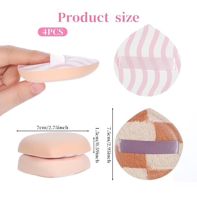 4 Pack Large Makeup Sponges for Foundation, Soft Korean Teardrop Setting Powder Puff Makeup Cushion Blender Sponge for Liquid, Cream, Concealer and Powder, (Large Size)