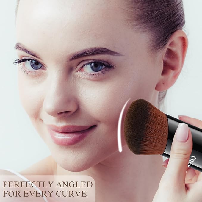 Raffaello Angled Kabuki Brush for Foundation – Ultra-Soft Dense Bristles, Flat Top Makeup Brush for Liquid, Cream & Powder, Seamless Blend, Wet & Dry Use, Zero Waste