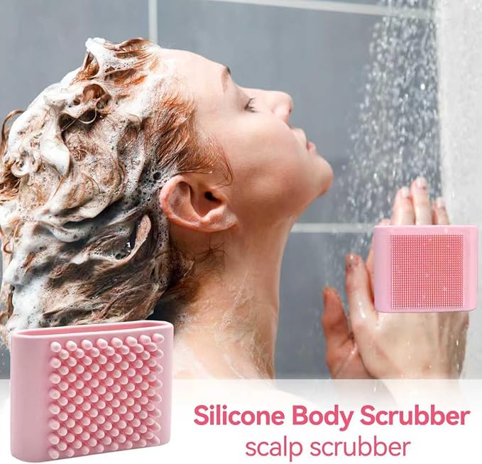 1PCS Silicone Body Scrubber Exfoliator- Bath Loofah & Sponges Alternative 4-Finger Non-Slip Grip Face & Scalp Scrubber for Sensitive Skin Body Brush for Men & Women (Pink)