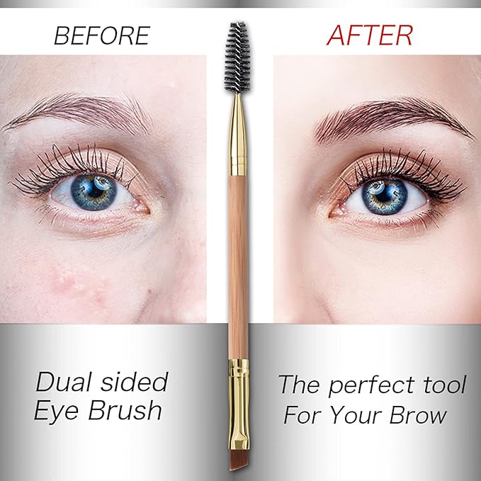 Duo Bamboo Eyebrow Brush Set - Angled Brow Brush & Spoolie Eyelash Comb