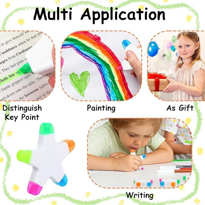 24-Pack Star Highlighter Set: Multi Highlighter in One Pen with 5 Colors, Multicolor Highlighters All in One Bulk Pack – Assorted Colors Office & Paint Supplies (4.33, PP Plastic, Chisel Tip)