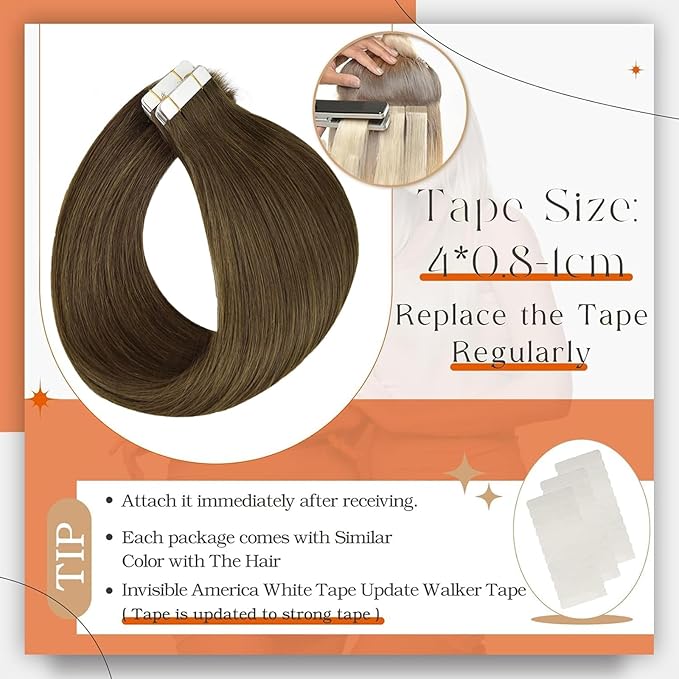 Full Shine Brown Hair Extensions Tape in 24 Inch Tape in Human Hair Extensions 50 Gram Natural Tapes in Hair Extension Seamless Extensions 20Pcs Long Straight Remy Hair Extension for Women