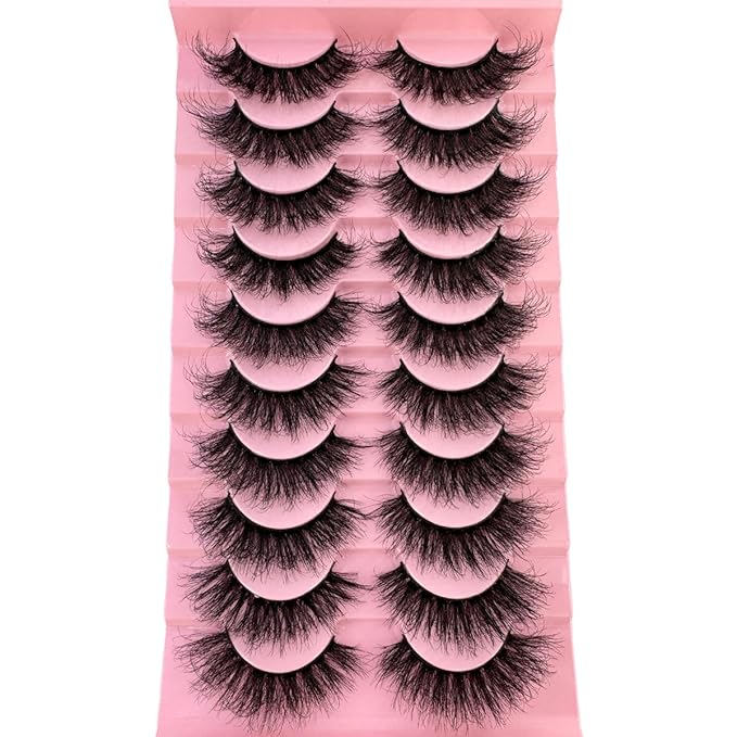 HBZGTLAD New 10 Pairs 3D Mink Lashes False Eyelashes Handmade Wispy Fluffy Long Lashes Natural Eye Makeup Tools Eye Lashes (823)