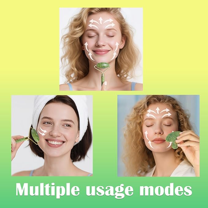 Jade Roller Gua Sha Tools - Nature Gua Sha Facial Tool Skin Tightening Face Massager Anti-Aging Jade Face Roller Puffiness Reducing Guasha Stone for Women Men