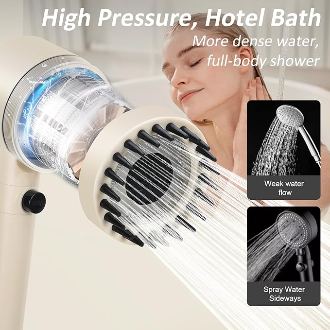 Luxsego High Pressure Shower Heads with Handheld Sprayer, Filtered Shower Head Soften Hard Water with Scalp Massager for Skin & Hair Care, 3 Settings Multi Functional Detachable Shower Head (Cream)