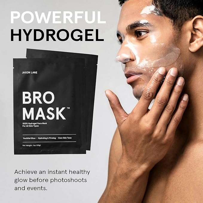 JAXON LANE BRO MASK Premium Korean Face Mask for Men (4 x 4 Pack) - Anti Aging Sheet Masks w/Hydrogel, Vitamin C, Hydrolyzed Collagen, & Hyaluronic Acid - Perfect Skin Care Stocking Stuffers for Men