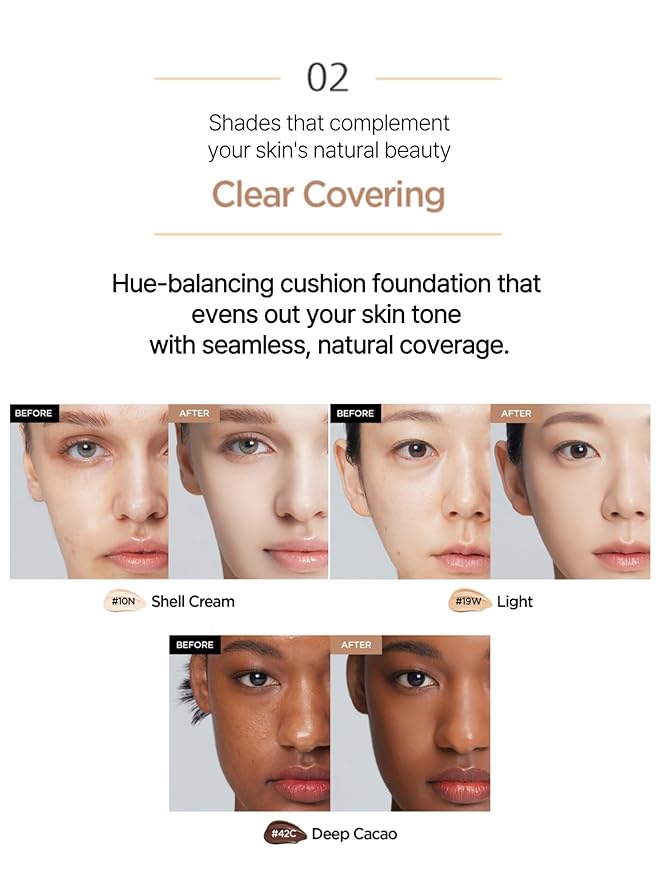 JUNG SAEM MOOL Essential Skin Nuder Cushion 30N Amber 0.49 Fl Oz, No Refill, Natural Radiant Finish Cushion Foundation with Buildable Coverage, Lightweight Texture, Korean Foundation Makeup