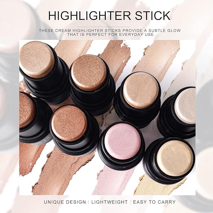 2 Colors Highlighter Stick, Face Highlighter Palette, High Glossy Face Illuminator Palette, Narutal Glow Finish,Face Shaping & Contouring Stick, Lasting Sparkling Highlighter Makeup