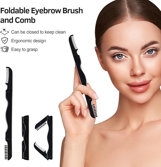 Eyelash Curlers Kit for Women w Lash Curler, Eyelash Comb Seperator, 3 in1 Mascara Brushes, Eyelash Extension Tweezers, Foldable Eyebrow Brush and Comb, 10 Silicone Refills Pads