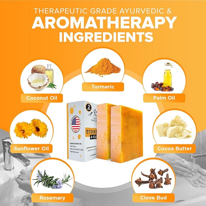 iHeart Nature Organic Turmeric Soap for Dark Spots & Acne with Clove Bud (2 Packs) – Face & Body Bar – Rich, Creamy Lather for Natural Skin Glow Aromatherapy