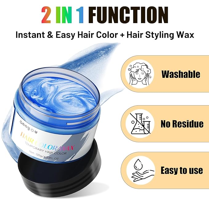 Hair Color Wax Temporary Hair Color Natural Washable Instant Blue Hair Dye for DIY Hairstyle