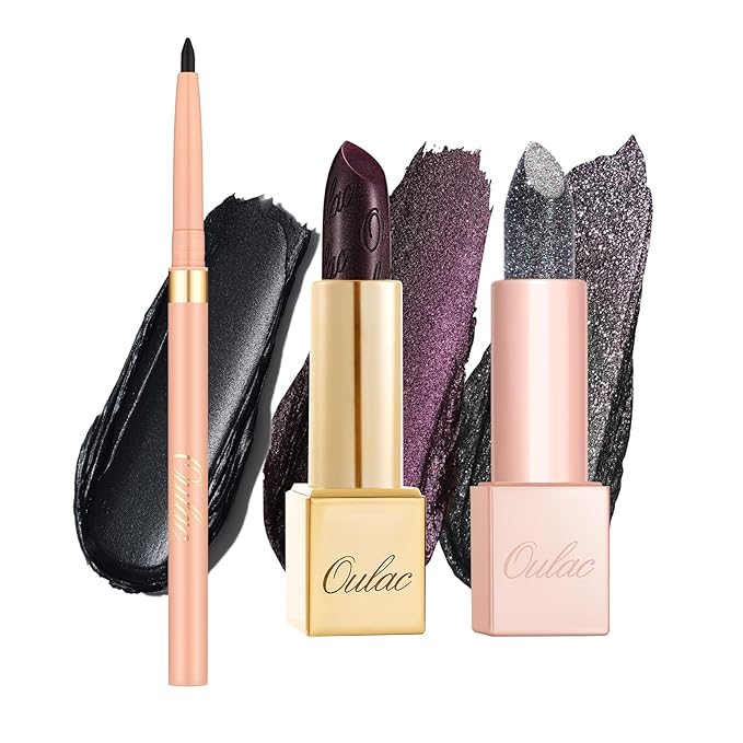 Oulac Lipstick & Lipliner Set 3PCS High Impact Lipcolor with Moisturizing Formula, Vegan Beauty, Full-Coverage Lip Color, Gift Lipstick for Women, 01+21+D07
