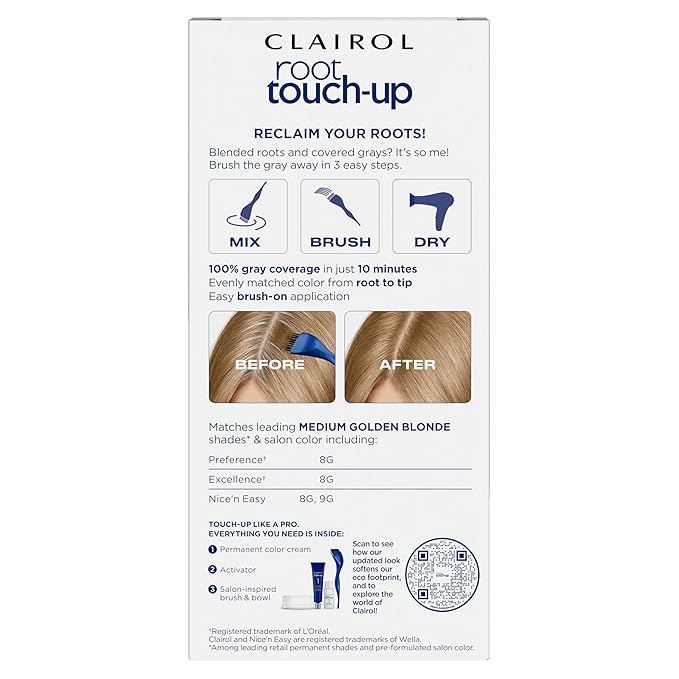 Clairol Root Touch-Up by Nice'n Easy Permanent Hair Dye, 8G Medium Golden Blonde Hair Color, Pack of 1