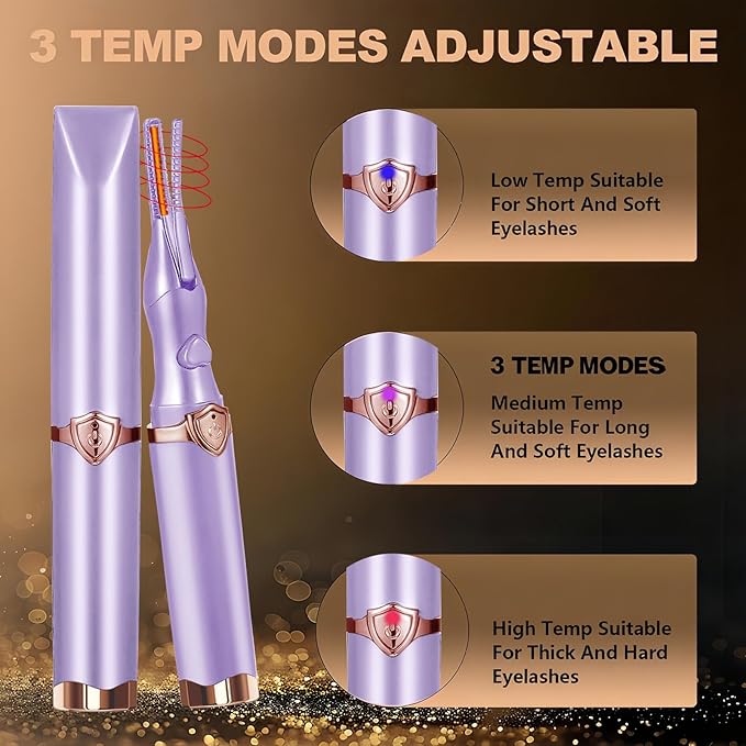 Heated Eyelash Curler, 2-in-1 Clip-Type Design, 3 Temperature Modes, USB Rechargeable Electric Eyelash Curler, Natural Curling 24H Long-Lasting Curl, Gift for Women & Girls, Purple