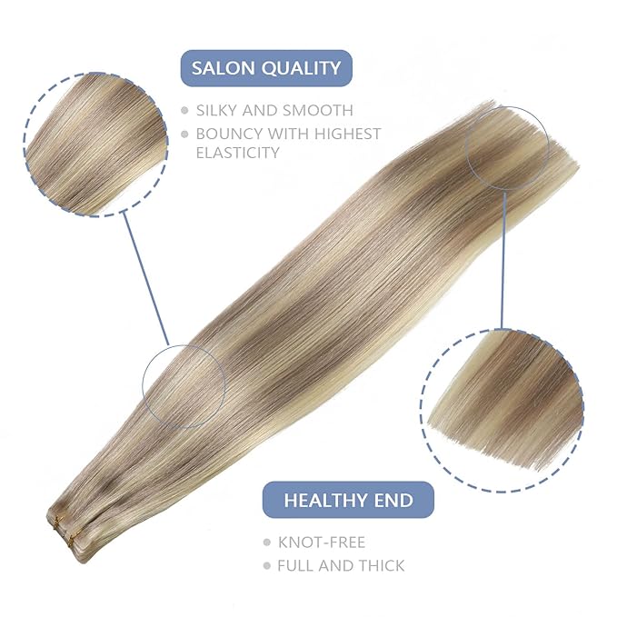 COOKAYU Invisible Tape in Hair, Ash Blonde and Platinum Blonde Seamless Injected Tape in Human Hair Extensions 20pcs/pack 22Inch 50g Invisi Edge Extensions
