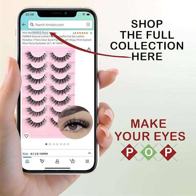 FARRED Cat Eye Lashes Natural Eyelashes Short Wispy Lash Strips Volume False Eyelash Cateye Medium Length Fake Lashes Natural Looking Hybrid Clusters Full Strip Lashes (A1 | 8-14MM)