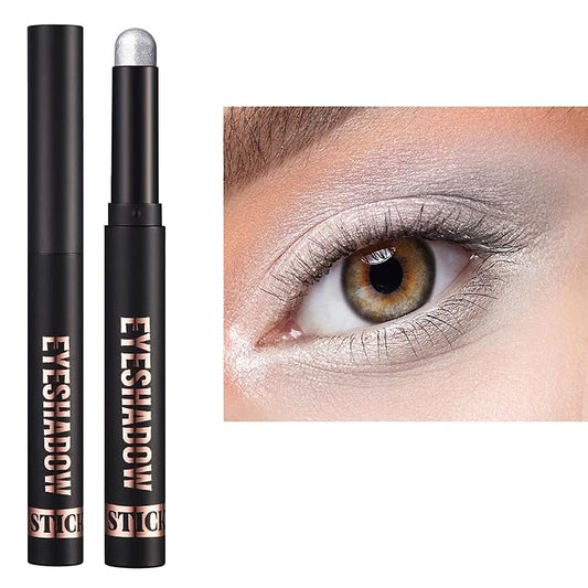 Silver Eyeshadow Stick, Shimmer Cream Single Eyeshadow Pencil Makeup, High Pigmented Crease-proof Eye Shadow Brightener stick, Hypoallergenic Waterproof Long Lasting Eye Highlighter Stick (18#)