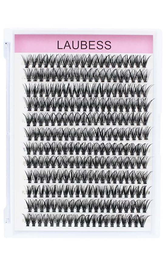 Lash Clusters LAUBESS Individual Lashes Waterproof Eyelash Clusters Mixed Tray Cluster Eyelash Extensions Soft Cluster Lashes for Beginners (40D-D-16)