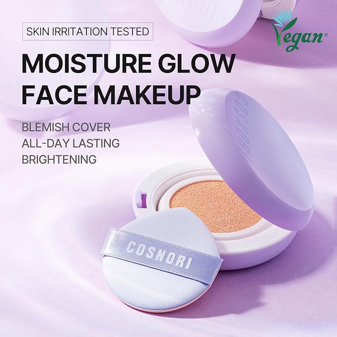 COSNORI Panthenol Barrier Cushion Foundation -Lightweight Formula to Cover Pores & Blemishes – Moisture Dewy Glowing Finish – Long Wearing Formula, 0.41 fl.oz. (01 Ivory)