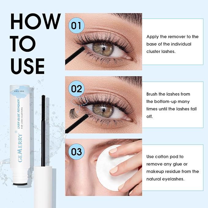 GEMERRY Lash Remover for Lash Extensions 5ml Lash Extension Remover for Lash Clusters Eyelash Extension Remover Gentle Formula Mascara Wand Lash Glue Remover