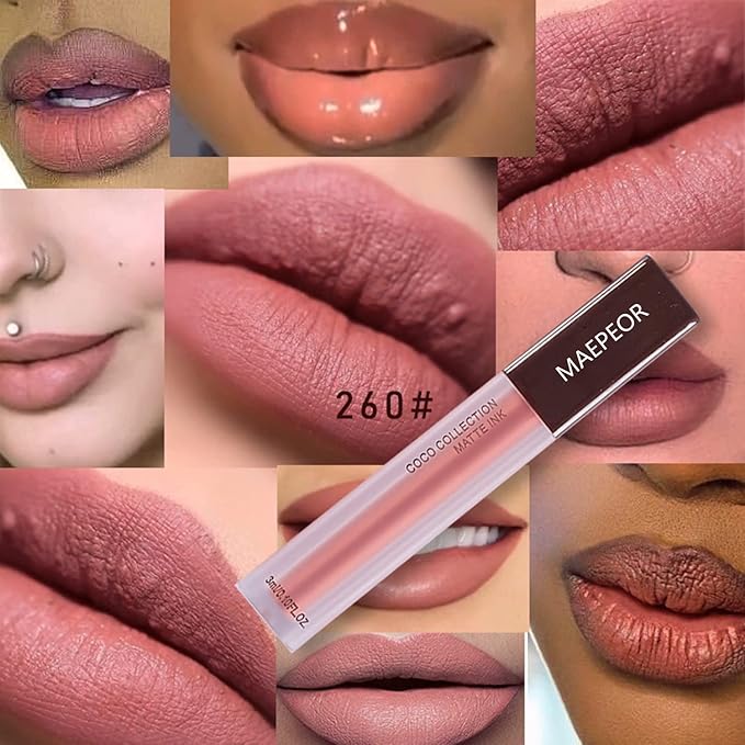 MAEPEOR Matte Liquid Lipstick Set 5 Colors High-pigmented Smooth Creamy Lipstick Long-lasting Non-Stick Cup Not Fade Lip Combo Set for All Skin