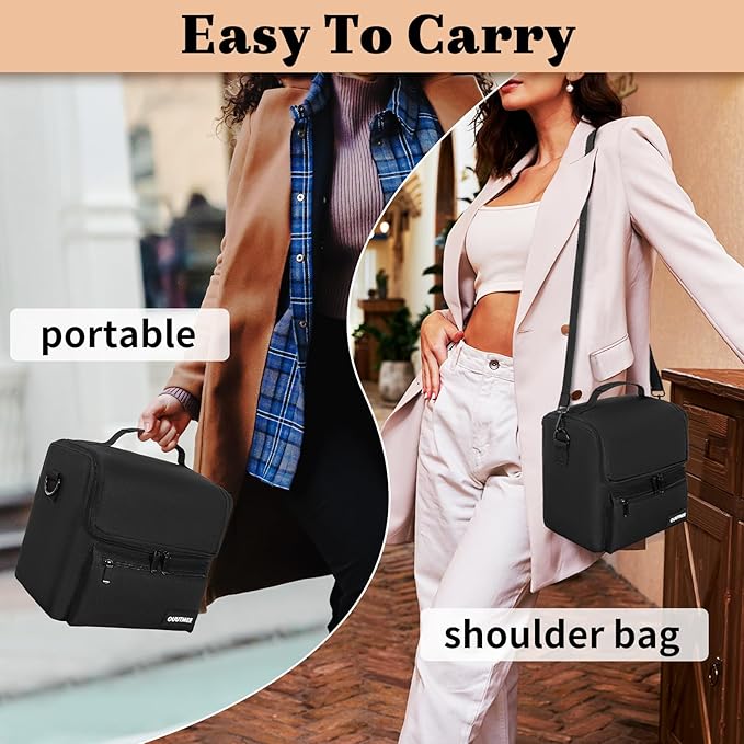 Makeup Travel Train Case, Black Makeup Carrying Organizer Bag, 4 Tier Professional Organizer Case with Straps Pockets for MakeUp Tools