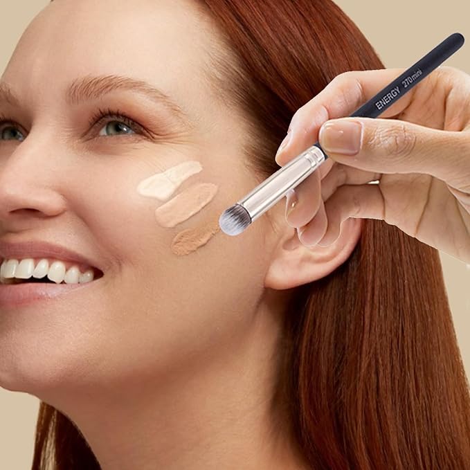 ENERGY Small Concealer Brush Mini Flat Angled Kabuki for Under Eye Concealing Blending with Powder Liquid Cream Make Up Appllicator Soft Vegan Makeup Brush