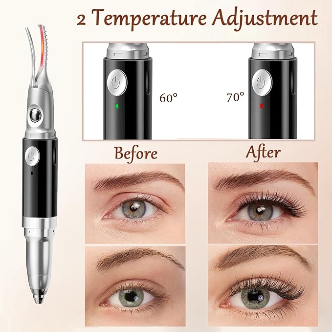 2 in 1 Heated Eyelash Curlers and Eyebrow Trimmer for Women, Electric Eyelash Curler with 2 Temperature Modes Anti-Burn USB Rechargeable Heated Eyelash Curler, Ideal Gift for Women (Black)