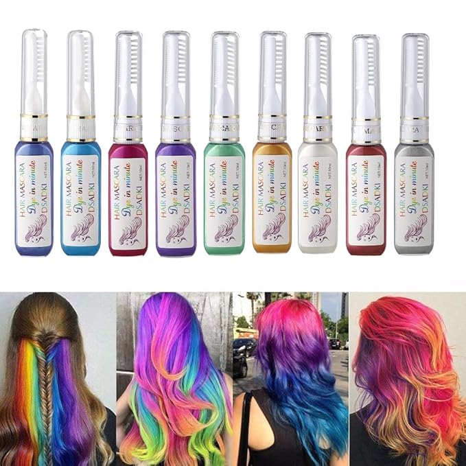 Temporary Hair Color Mascara Washable Hair Dye Stick Non-toxic Instant Hair Chalk Dye for Girls Women (8PCS MULTI)