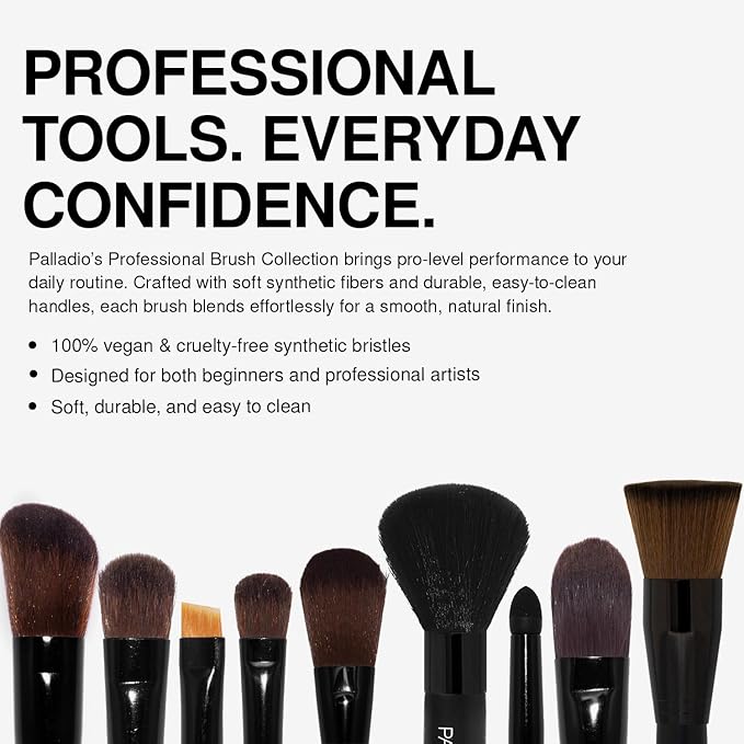 Palladio Powder Brush, Large All Over Face Makeup Brush, Buffs Loose Powder, Flawless Blending, Smooth Finish, Synthetic Natural Bristles, Soft Feel, Comfortable Grip, Professional Application