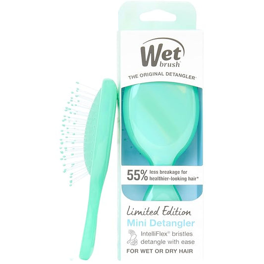Wet Brush Mini Detangler Hair Brush for Gentle Knot Removal, Compact Travel Size, Soft Bristles for Pain-Free Detangling, Less Breakage, Works on All Hair Types, Limited Edition, Prismatic Glow Green