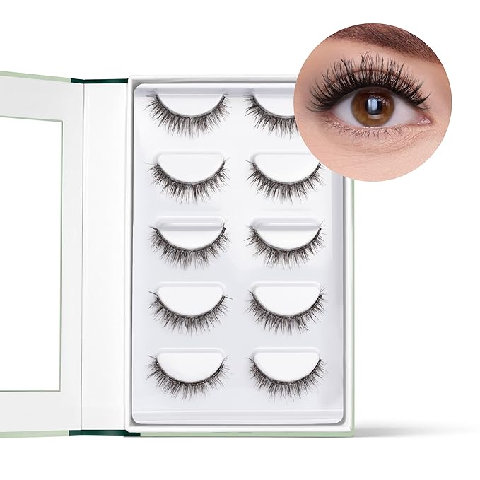 FlutterHabit STICKtionary Water Lilly Self Adhesive Eyelashes Kit, Pre Glued Underlash Strips for Beginners, No Glue Lash Extensions, Lightweight Reusable Clusters for Natural Look at Home (5 Pairs)