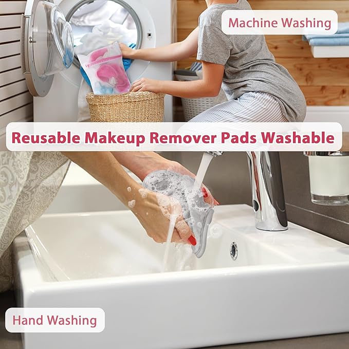 Makeup Remover Cloth, 6" x 6" Make Up Towels Reusable Face Cloth for Washing Face, 12 Pack Makeup Remover Pads Microfiber Face Washcloth with Mesh Bag, Light Grey