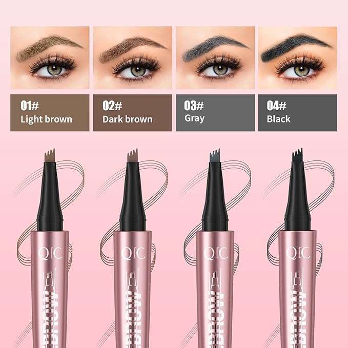 Microblading Eyebrow Pen,QIC Eyebrow 4 Tip Brow Pencil,Long-Lasting Natural Eyebrow Hair,Waterproof Magic Eyebrow Pencil Eyebrow Brush(Brown)