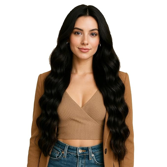 Full Shine Micro Bead Hair Extensions Human Hair 26 Inch 100 Grams Color 1 Jet Black Microloop Human Hair Extensions Long Straight Remy Hair add Length Prebonded Cold Fusion Extensions