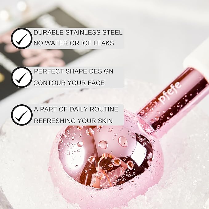 Pfefe Ice Globes for Face & Eyes, Unbreakable Stainless Steel Cryo Sticks for Beauty Routines, Facials Cold Roller Colling Globes for Puffiness, Wrinkles, Dark Circles, Headaches