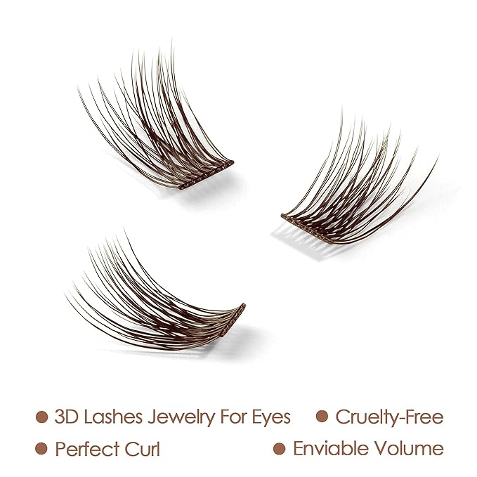 DIY Eyelash Extension, 3D Effect Individual Melt Flare Lash Cluster Natural Lashes Set, Home Eyelash Extension, Lashes Pack (10MM-Amber)