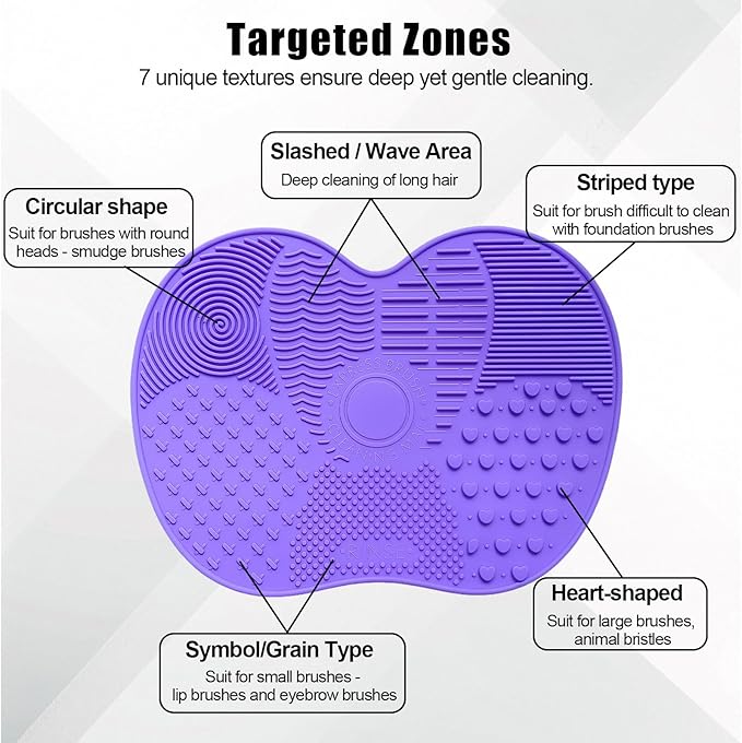 4 PCS Silicone Makeup Brush Cleaner Mat, 7 Textures Make Up Brush Cleaning Mat, Cosmetic Cleaning Pads, Portable Washing Tool with Suction Cup, Easy to Clean, Ideal for Travel and Home Use