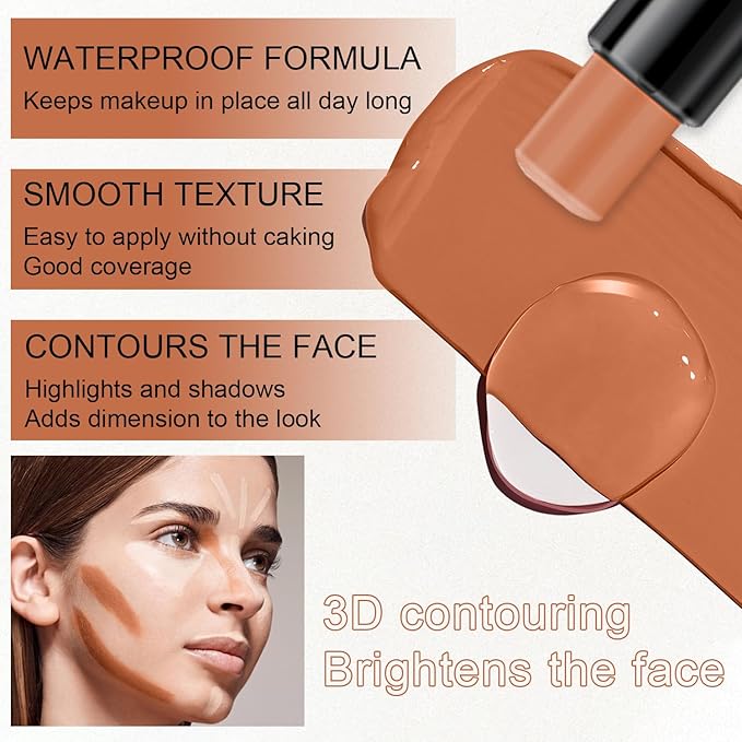 6 Colors Cream Contour Stick Makeup Kit,Shades with Highlighter and Blush Bronzer Contour Stick for Sculpt the Cheeks,Long Lasting,Waterproof,Matte & Dewy Finish for Woman (SET B)