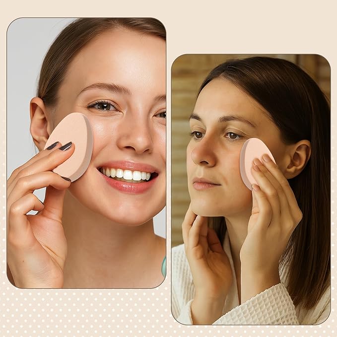 8Pcs Oval Puff Flat Makeup Sponge Cushion Foundation Puff Beige Smooth Makeup Applicator Sponge Wet Dry Primer Compact Cushion for Liquid Foundation Make Up Cosmetic Facial Cleanser