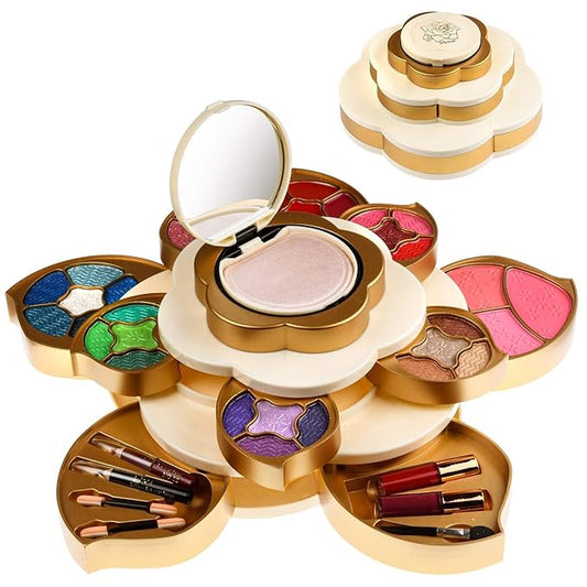 All In One Makeup Kit for Teens and Women - Flower Makeup Set for Girls 10-12 - Pigmented Eyeshadows, Lip Creams, Blushes, Concealer and Mirror - Full Starter Makeup Gift Set for Beginners
