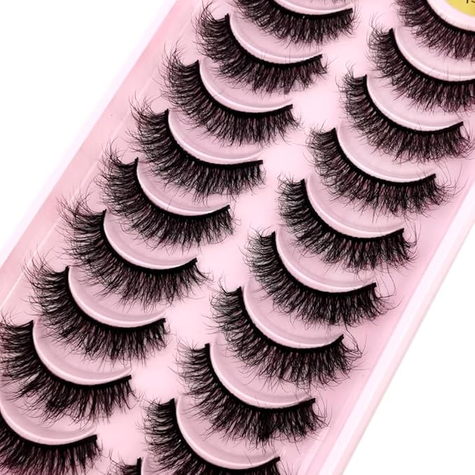HBZGTLAD New 10 Pairs 3D Mink Lashes False Eyelashes Handmade Wispy Fluffy Long Lashes Natural Eye Makeup Tools Eye Lashes(FA-11)