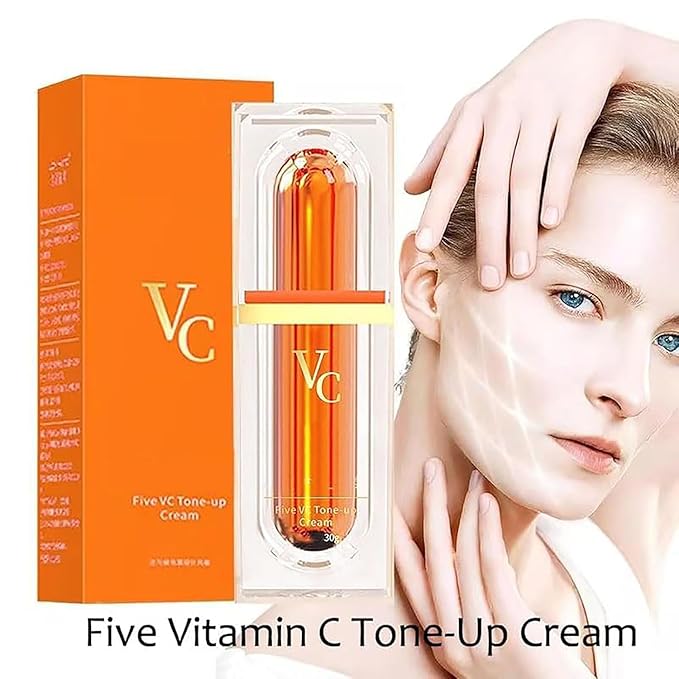 Japanese Vitamin C Makeup Tone Up Cream, Five Vitamin C Tone-Up Cream, Moisturizing Lady Plain Face Non Greasy For All Skin Types (1pcs)